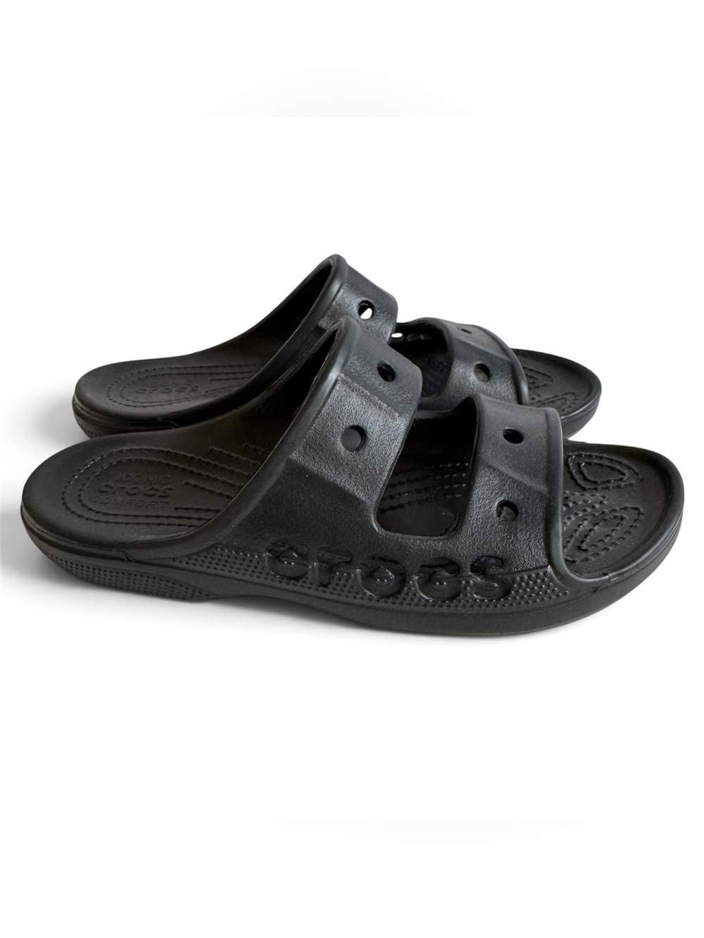 Crocs Baya Two Strap Slide Sandals Black Size W7 M5 Slip On Comfort